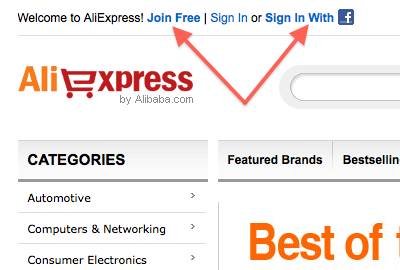 Регистрация в Aliexpress