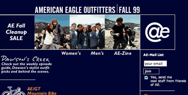 Сайт American Eagle Outfitters, 1998 год